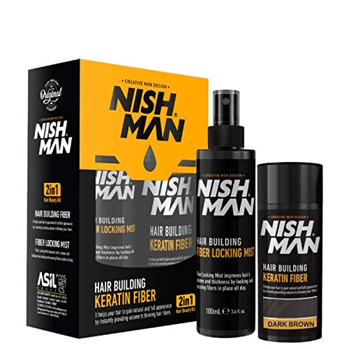 Fibra Capilar Nishman 20gr + Spray Fixador 100ml Castanho Médio